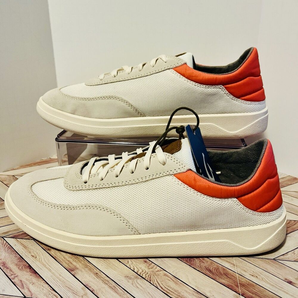 Olukai Punini Off-White Molten Orange Men’s 9 Sneakers Drop In Heel Suede Mesh